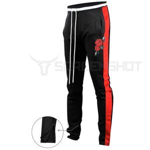 SCREENSHOT ROSE EMBROIDERY Slim Track Pants (BLACK/RED) | Size Large | NWT